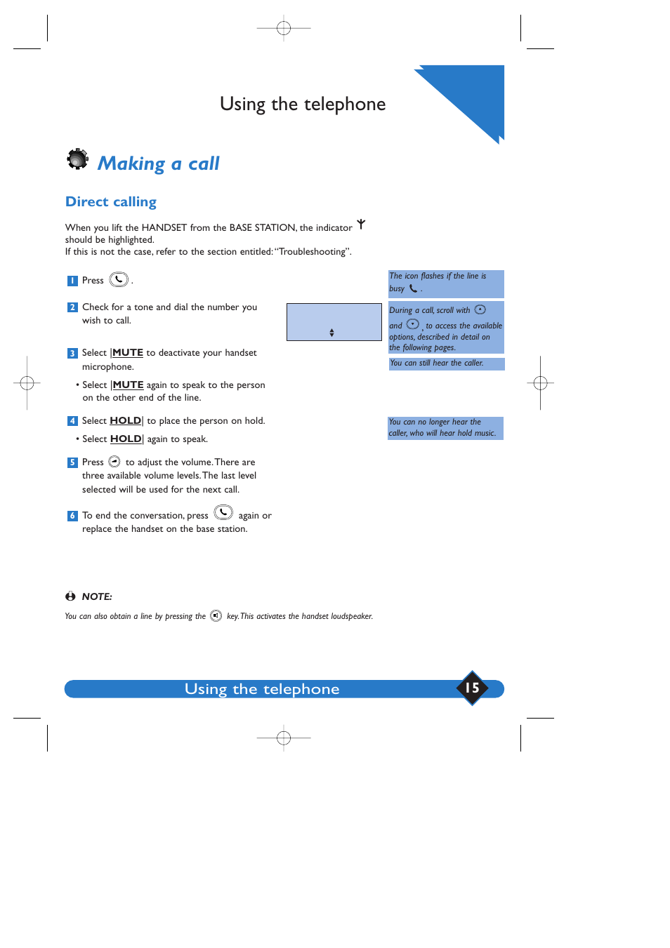 Making a call, Using the telephone, Direct calling | Philips 200 User Manual | Page 21 / 55