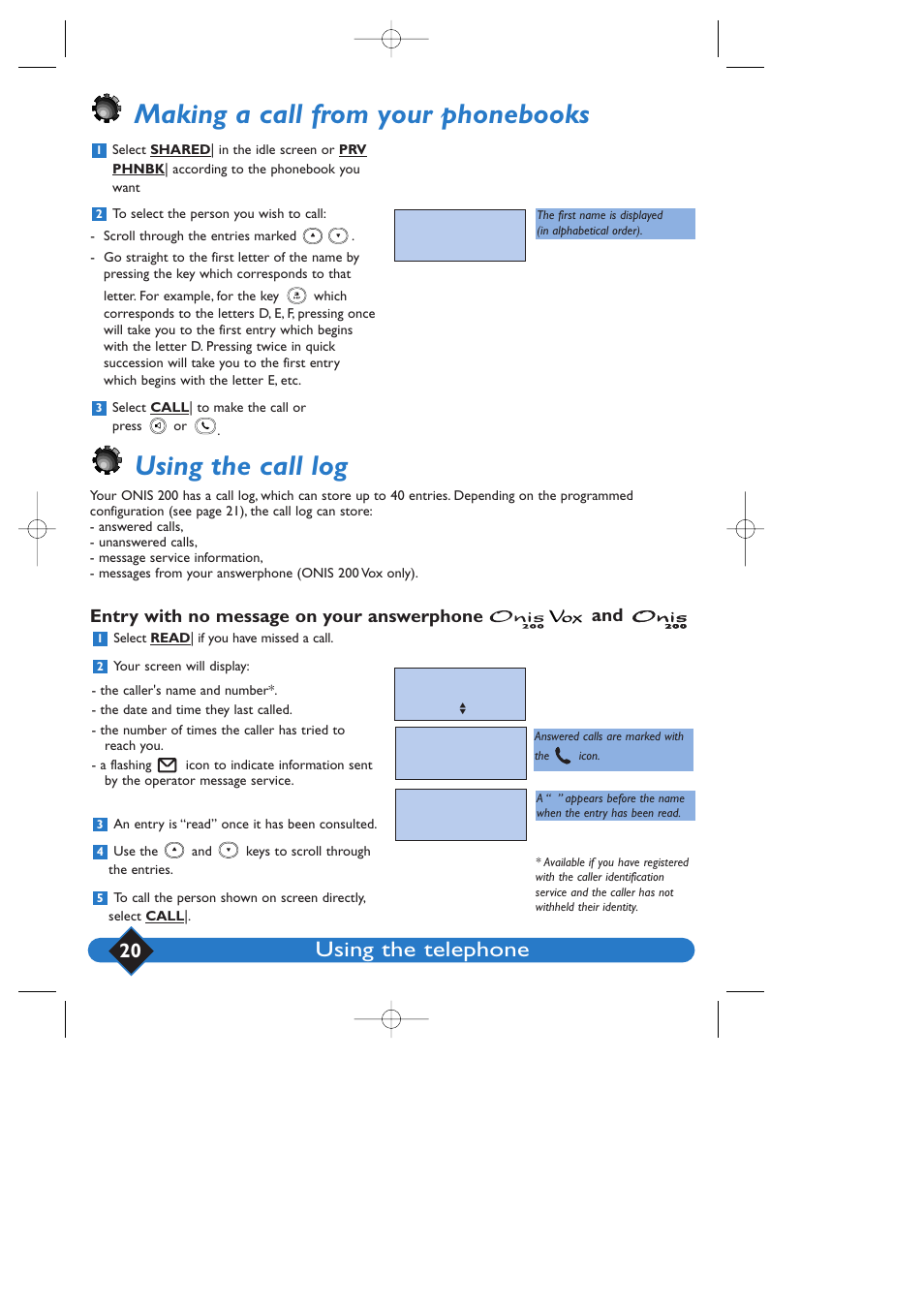 Using the telephone, Entry with no message on your answerphone | Philips 200 User Manual | Page 26 / 55