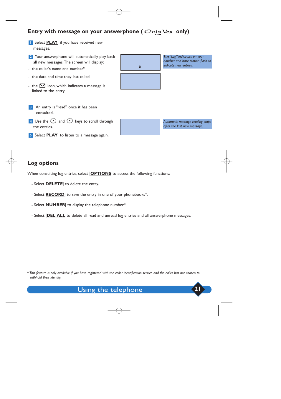 Using the telephone, Only) | Philips 200 User Manual | Page 27 / 55