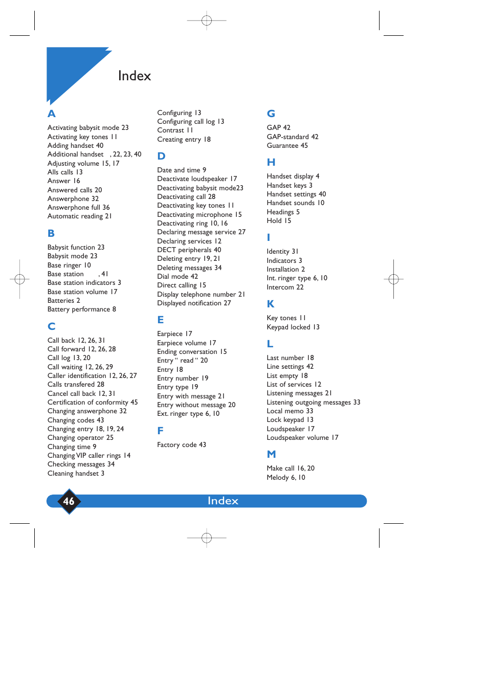 Index | Philips 200 User Manual | Page 52 / 55