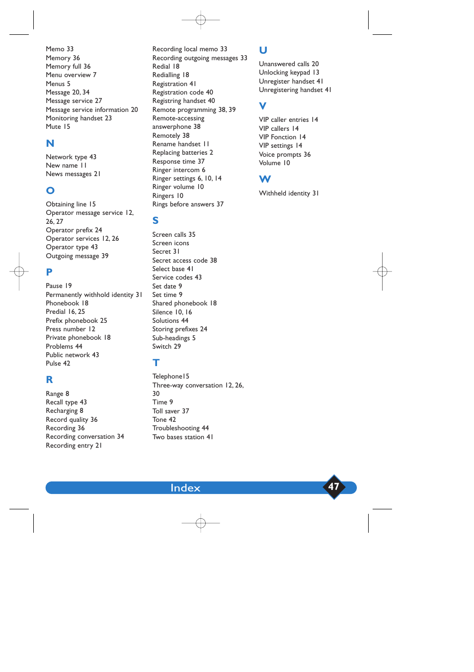 Index | Philips 200 User Manual | Page 53 / 55