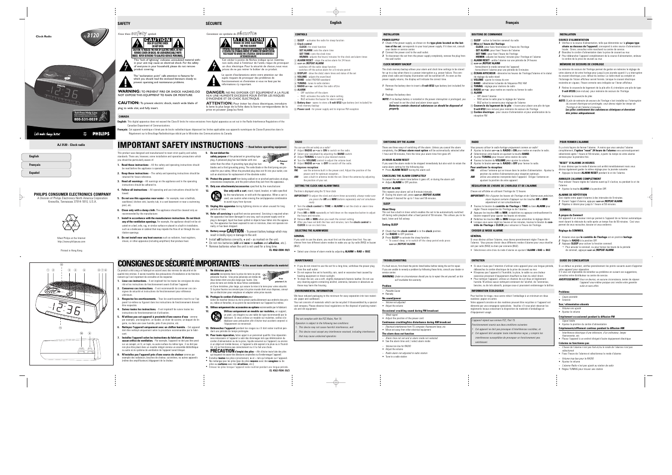 Philips AJ3120 User Manual | 2 pages