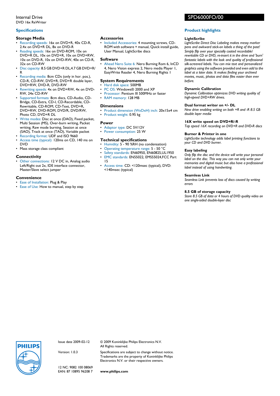 Philips SPD6000FO User Manual | Page 2 / 2