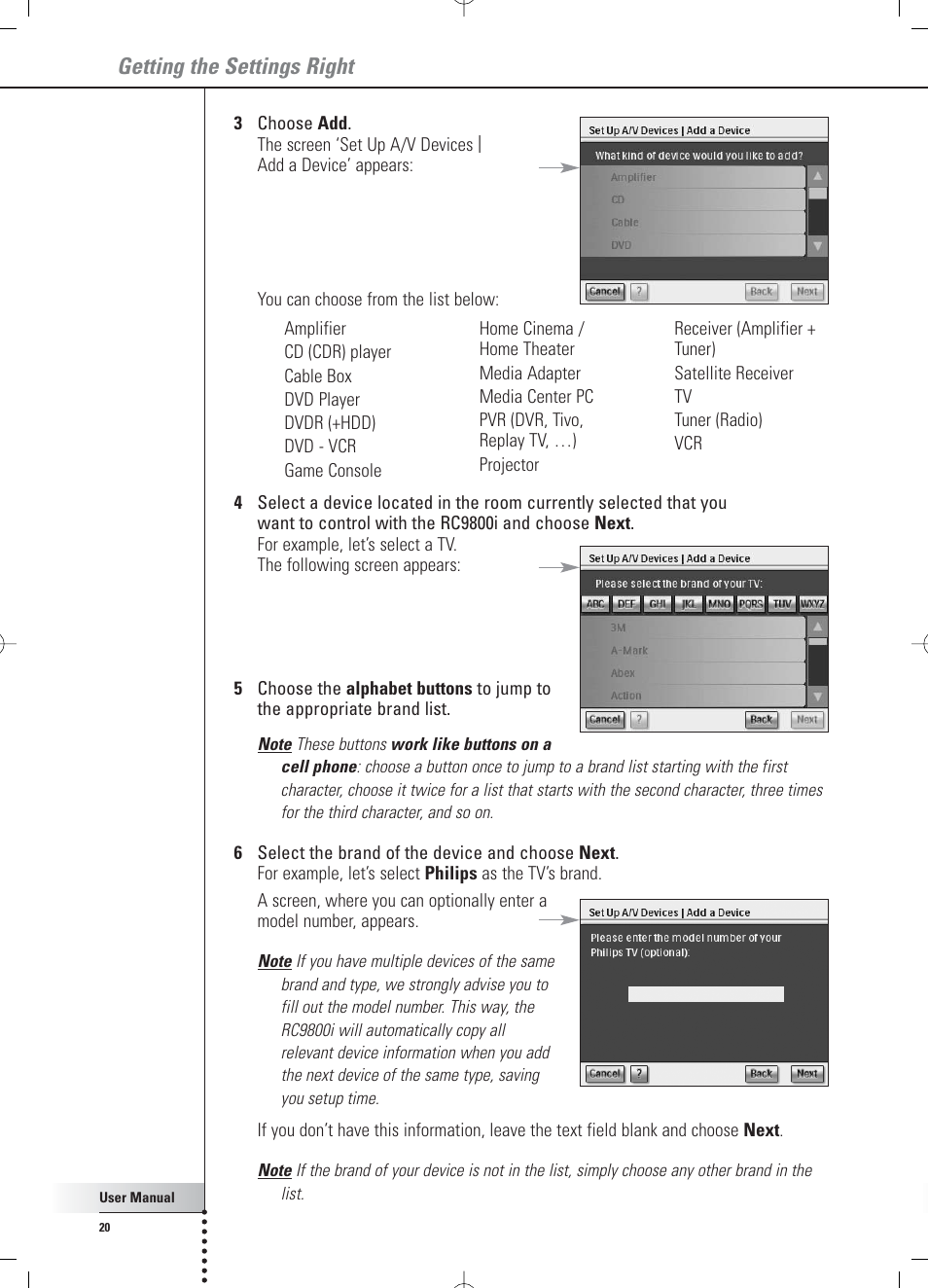 Getting the settings right | Philips RC 9800i User Manual | Page 20 / 62