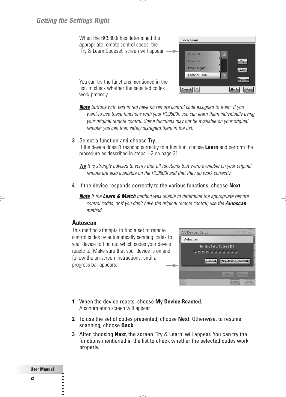 Getting the settings right | Philips RC 9800i User Manual | Page 22 / 62