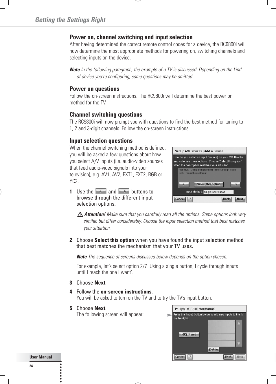 Getting the settings right | Philips RC 9800i User Manual | Page 24 / 62