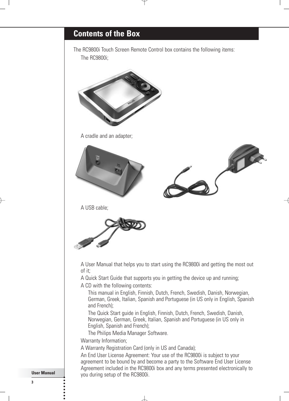 Contents of the box | Philips RC 9800i User Manual | Page 3 / 62