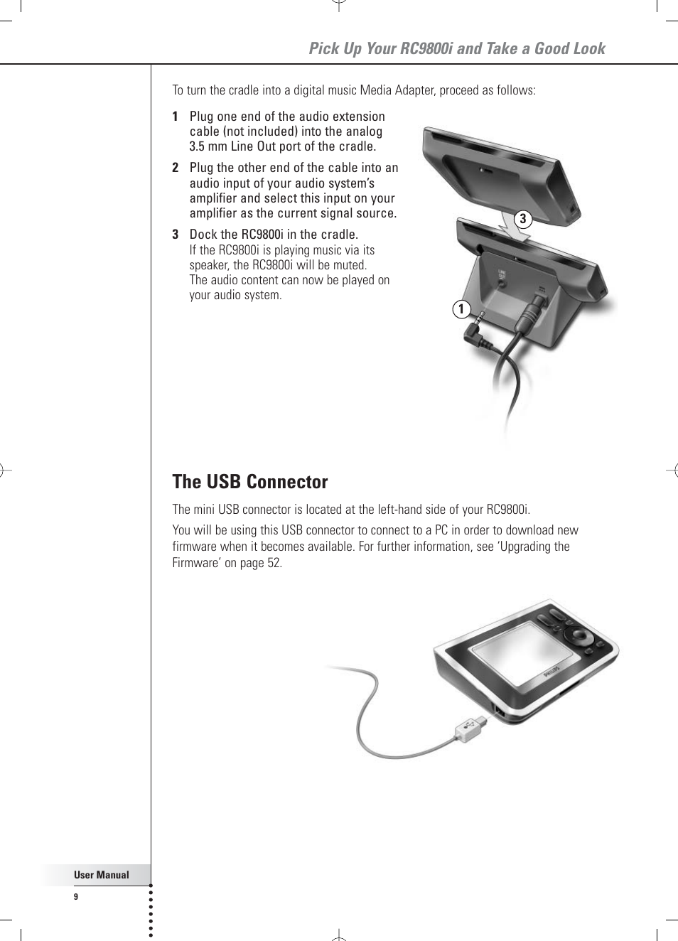 The usb connector, Pick up your rc9800i and take a good look | Philips RC 9800i User Manual | Page 9 / 62