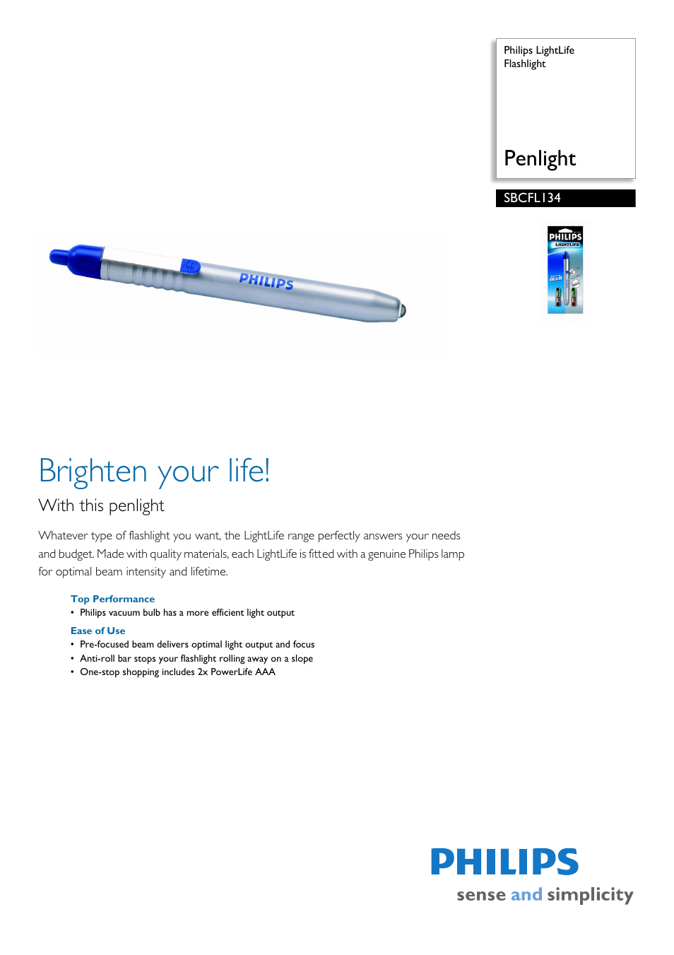 Philips SBCFL134 User Manual | 2 pages