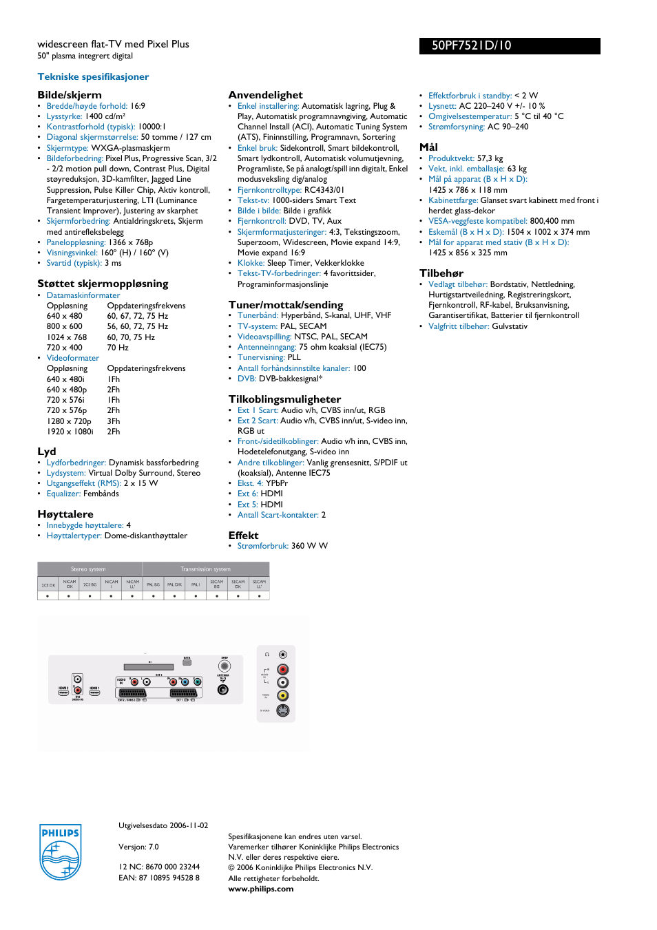 For preview purpose only | Philips WXGA-PLASMASKJERM 50PF7521D User Manual | Page 2 / 3