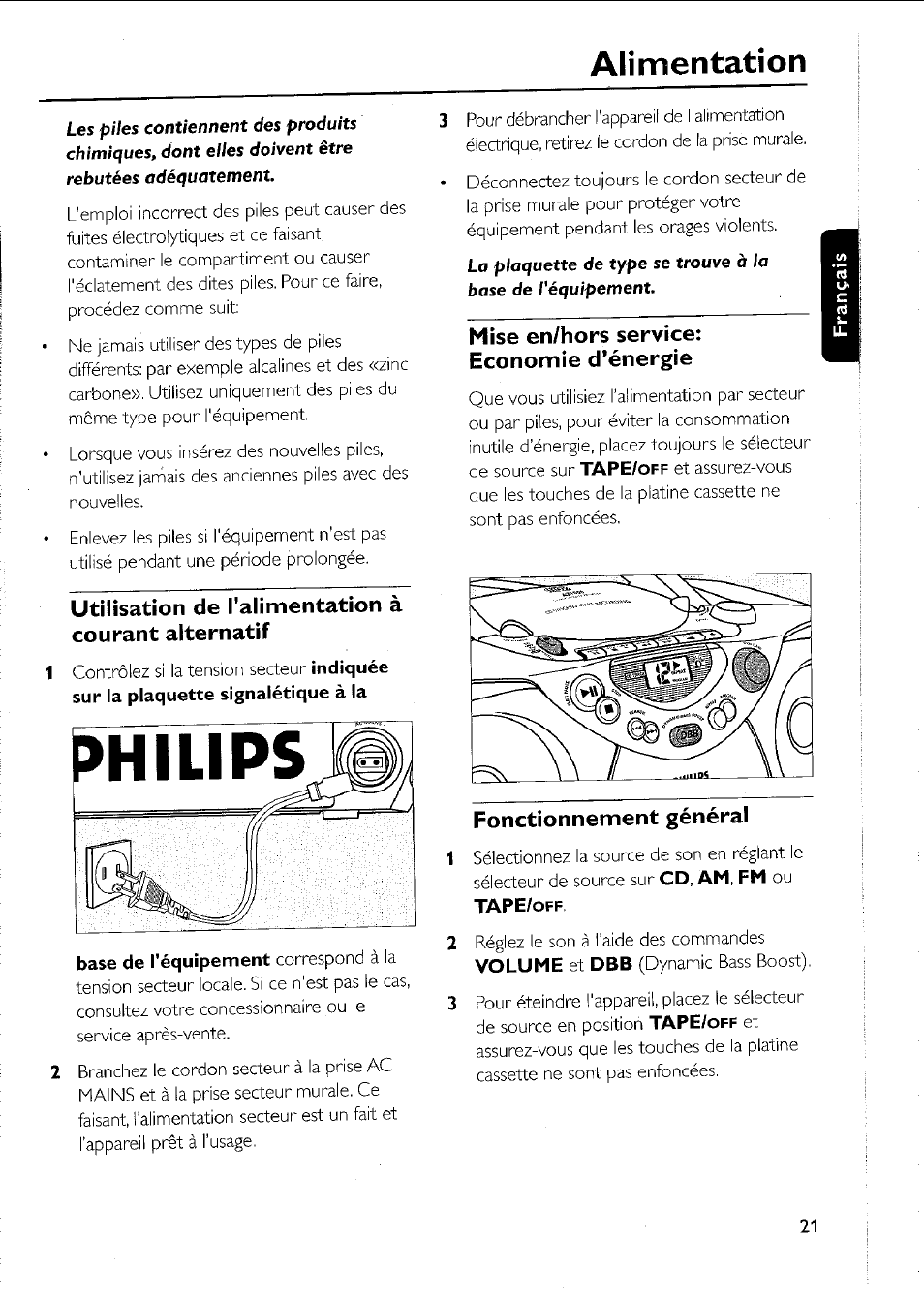 Alimentation, Hîlî | Philips AZ 1011 User Manual | Page 21 / 42