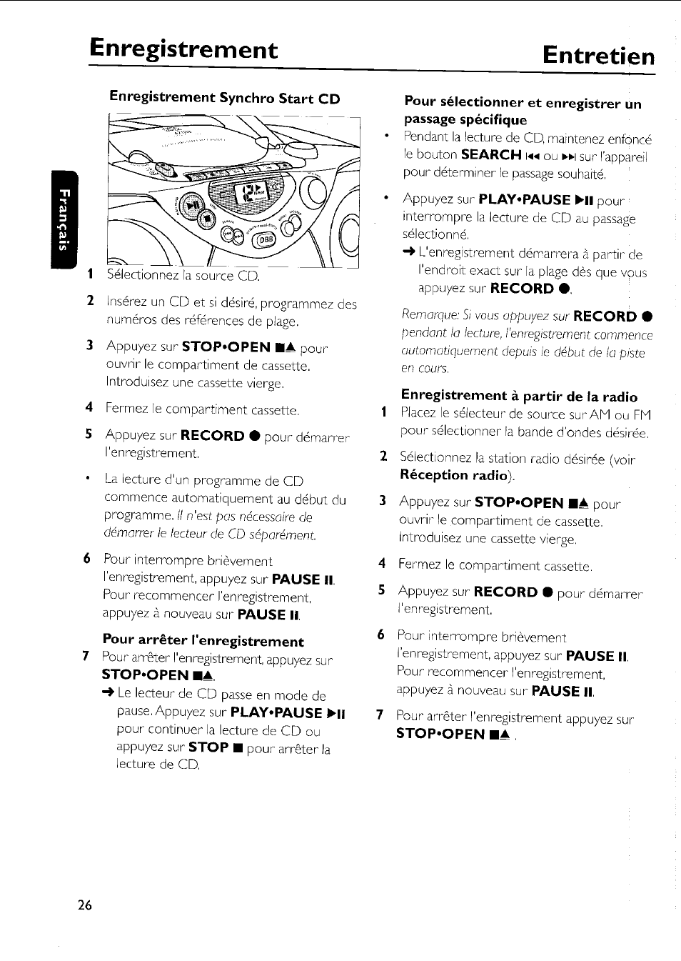 Enregistrement entretien | Philips AZ 1011 User Manual | Page 26 / 42