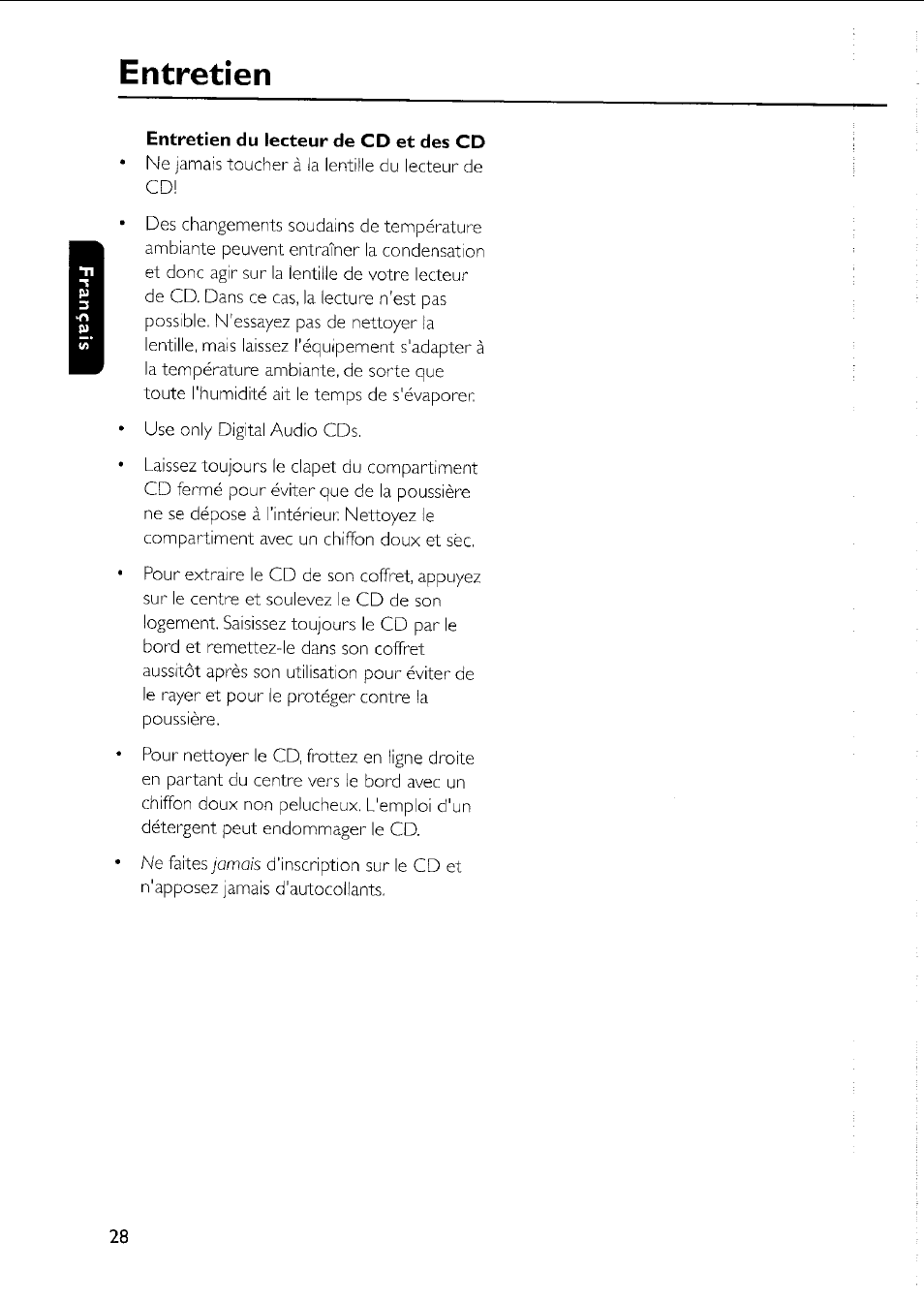 Entretien | Philips AZ 1011 User Manual | Page 28 / 42