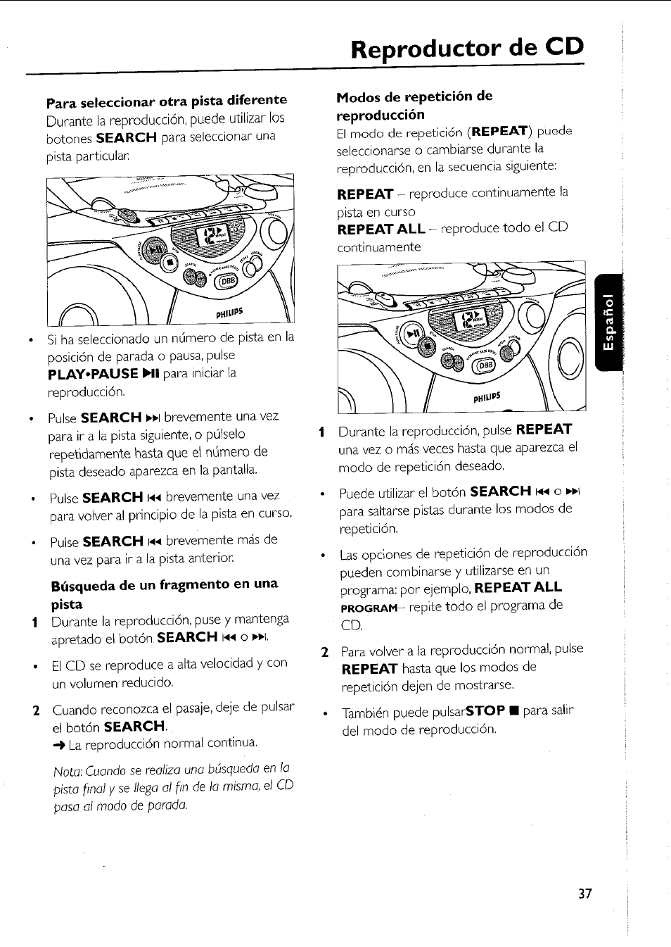 Reproductor de cd | Philips AZ 1011 User Manual | Page 37 / 42