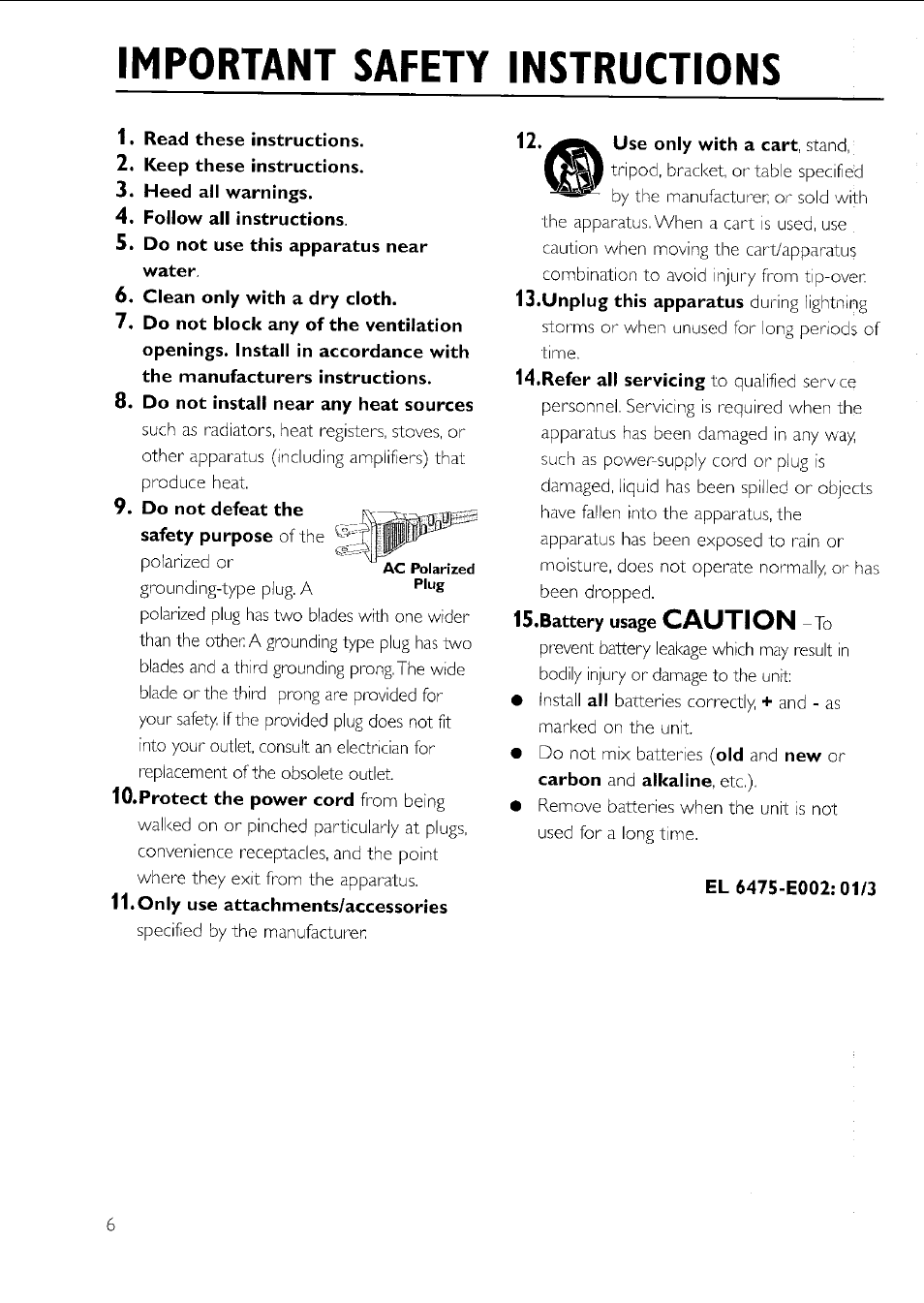 Important safety instructions, Caution | Philips AZ 1011 User Manual | Page 6 / 42