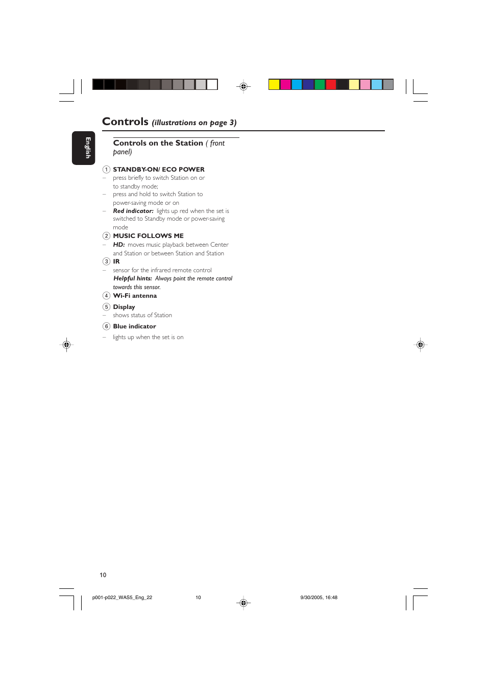 Controls | Philips WAS5 User Manual | Page 10 / 22