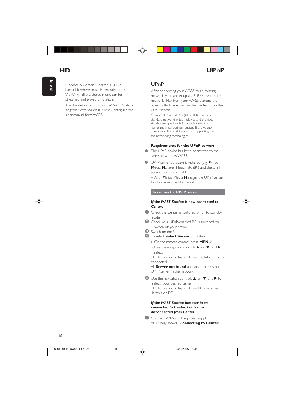 Hd upnp | Philips WAS5 User Manual | Page 18 / 22