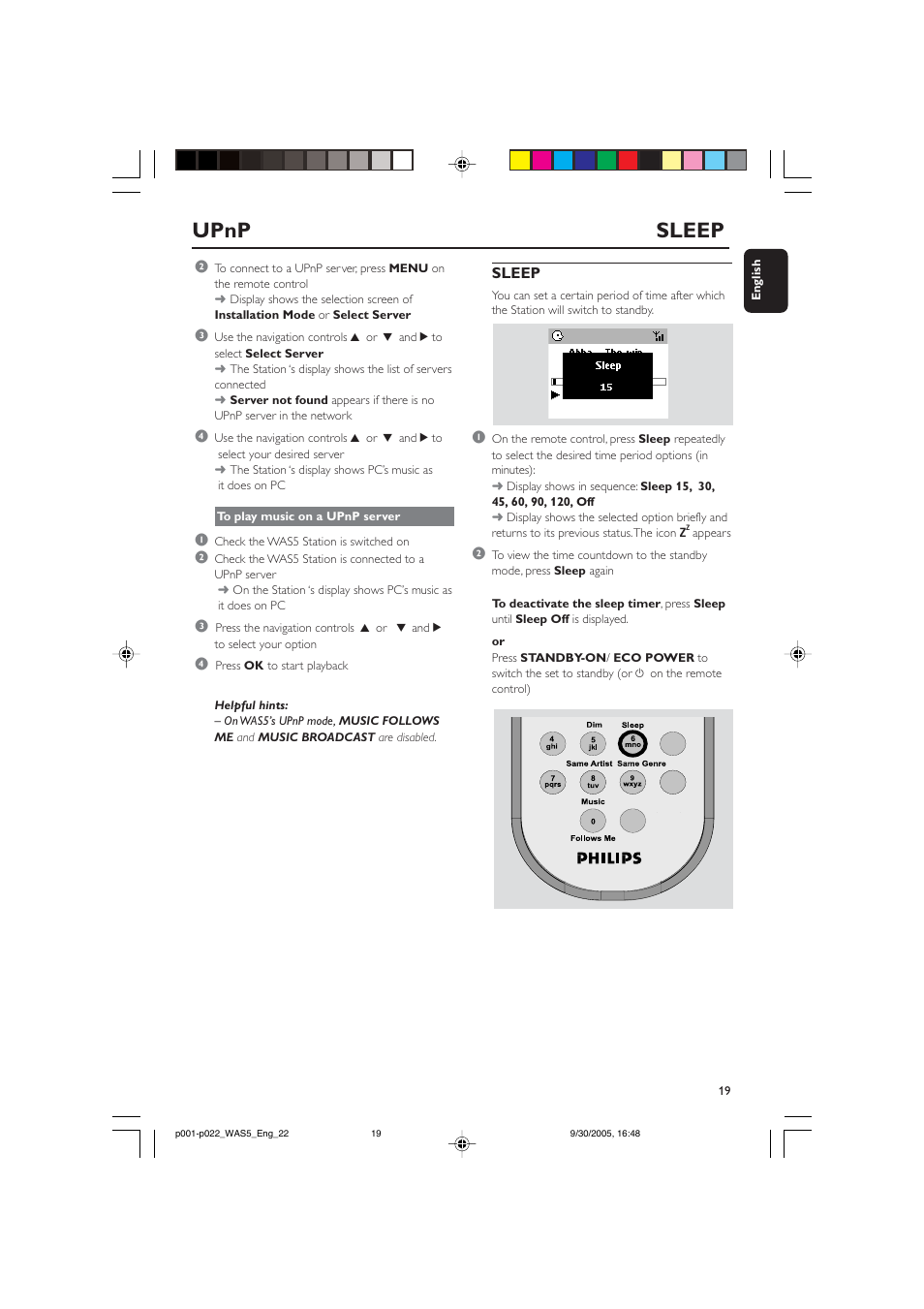 Upnp sleep | Philips WAS5 User Manual | Page 19 / 22