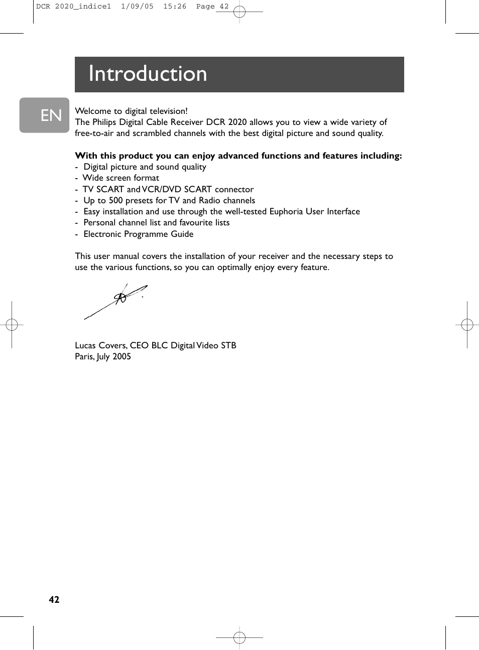 42 introduction, Introduction | Philips DCR 2020 User Manual | Page 8 / 36