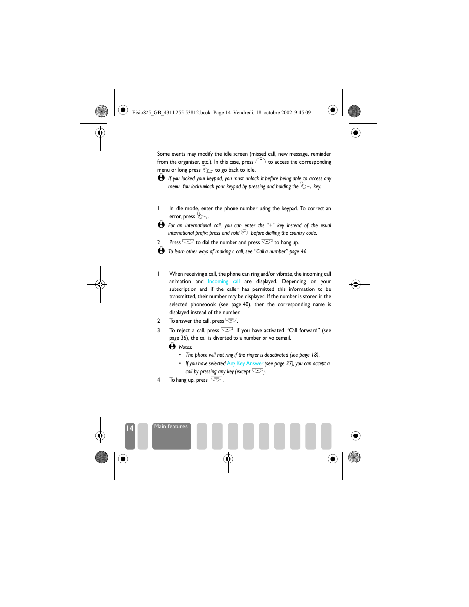 Events, Make a call, Answer and end a call | Make a call answer and end a call | Philips Fisio 825 User Manual | Page 16 / 99