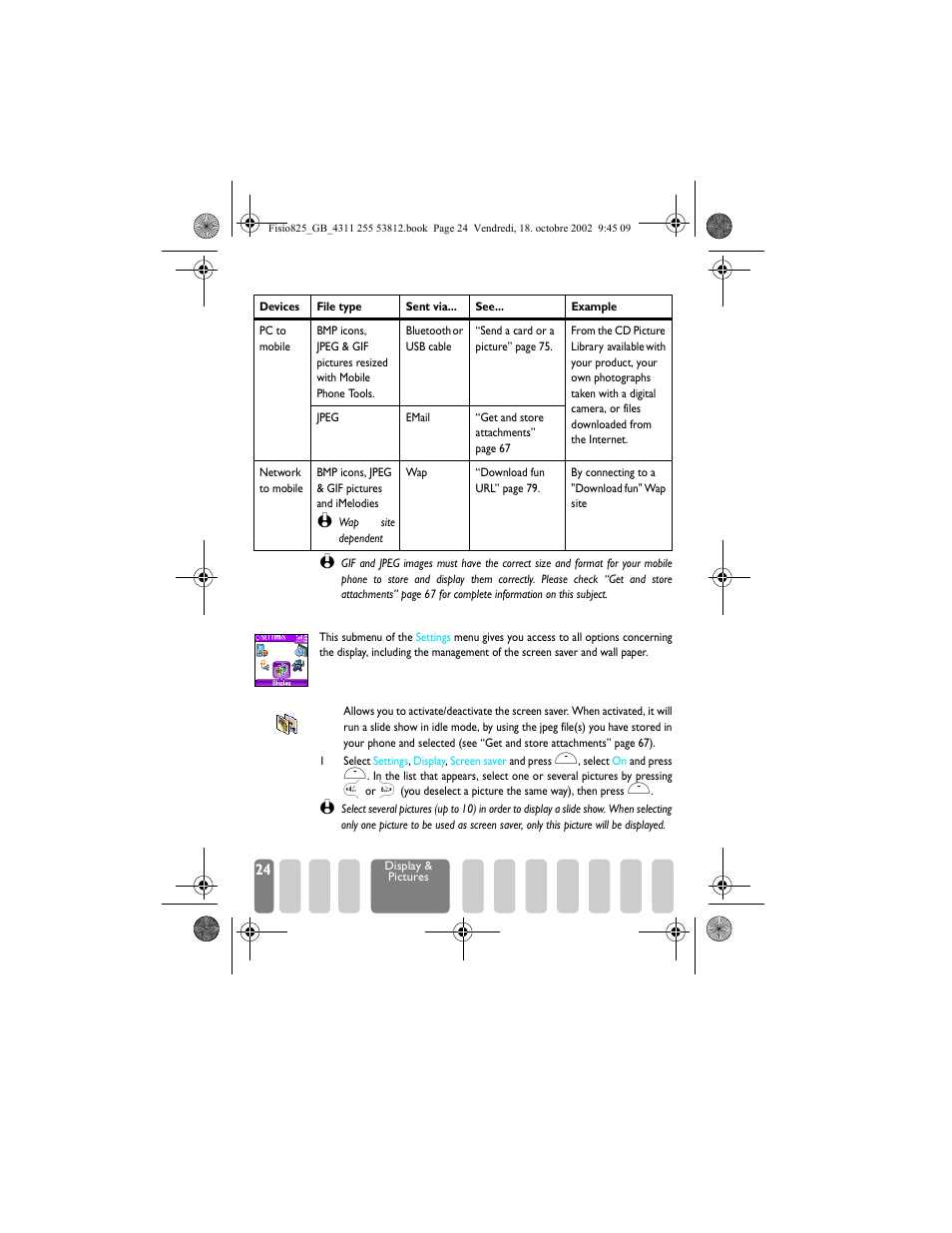 Display, Screen saver | Philips Fisio 825 User Manual | Page 26 / 99
