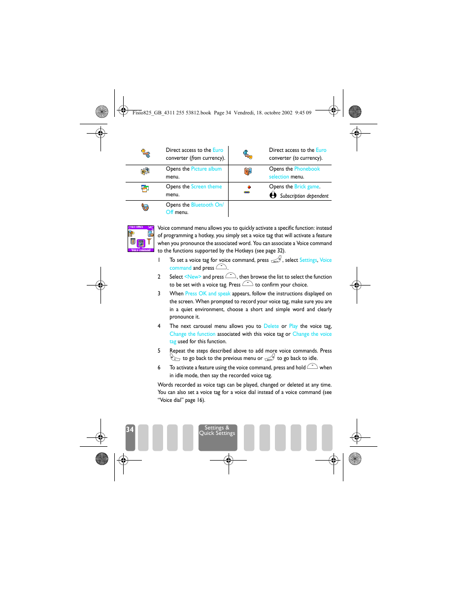 Voice command, Voice command p34 | Philips Fisio 825 User Manual | Page 36 / 99