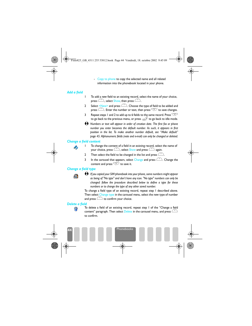 In the phone | Philips Fisio 825 User Manual | Page 46 / 99