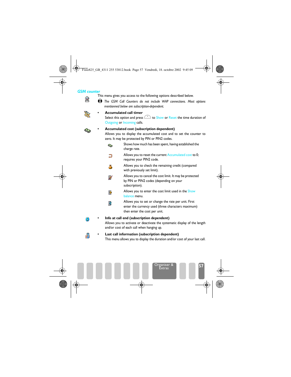 Gsm counter / gp | Philips Fisio 825 User Manual | Page 59 / 99