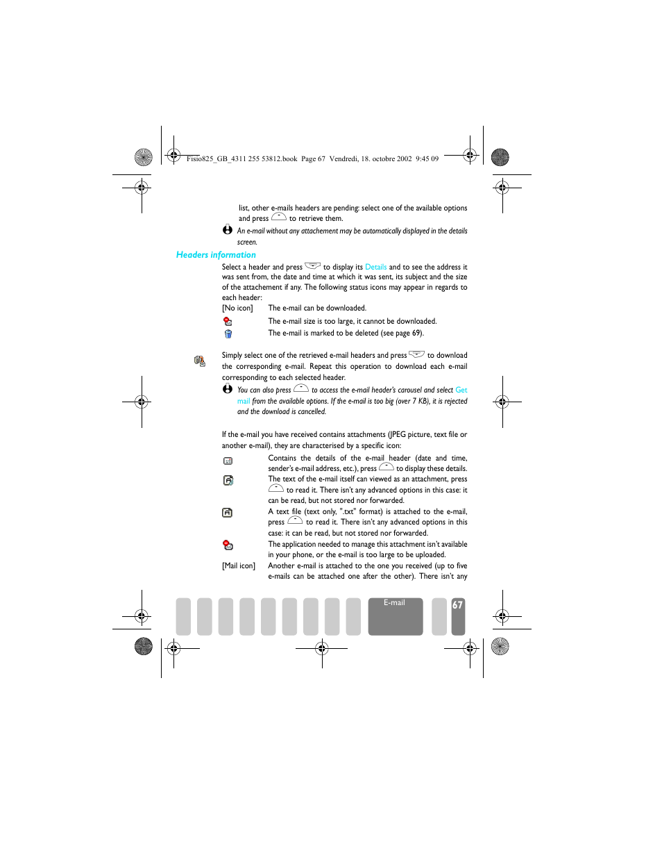 Download e�mails, Get and store attachments, Download e-mails get and store attachments | Philips Fisio 825 User Manual | Page 69 / 99