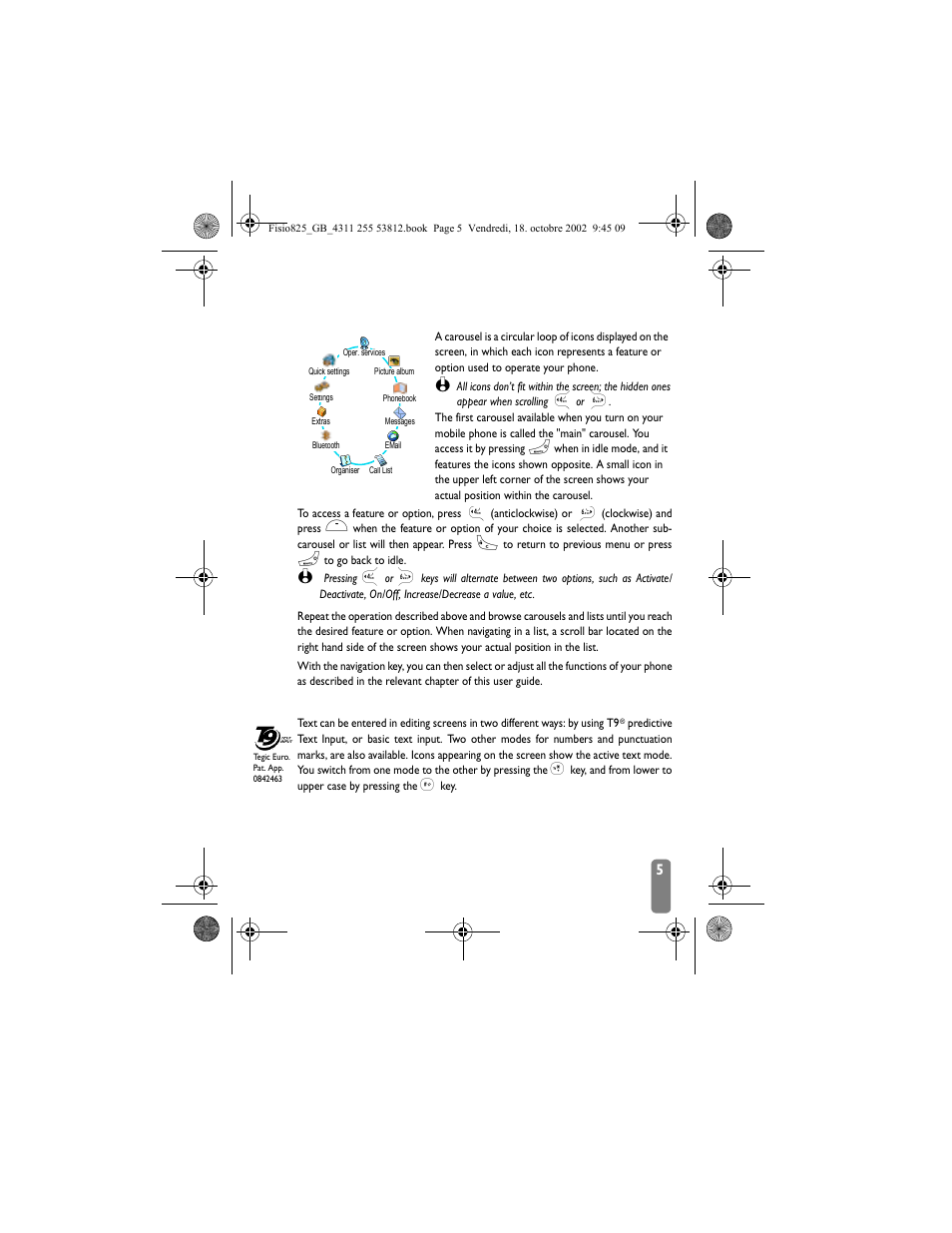 The carousel, Text or number entry, The carousel text or number entry | Philips Fisio 825 User Manual | Page 7 / 99