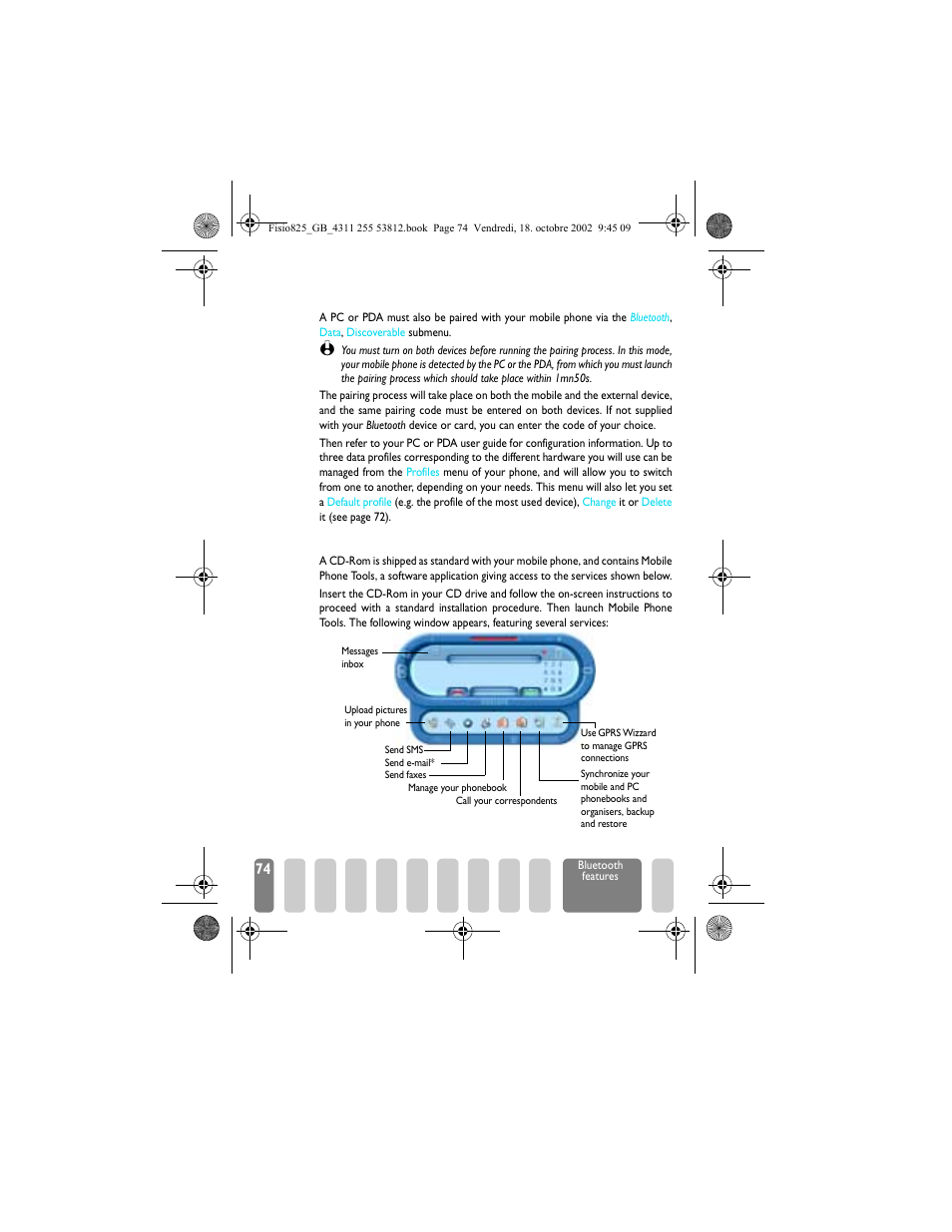 Pair and use a pc or pda, Available services, Pair and use a pc or | Philips Fisio 825 User Manual | Page 76 / 99
