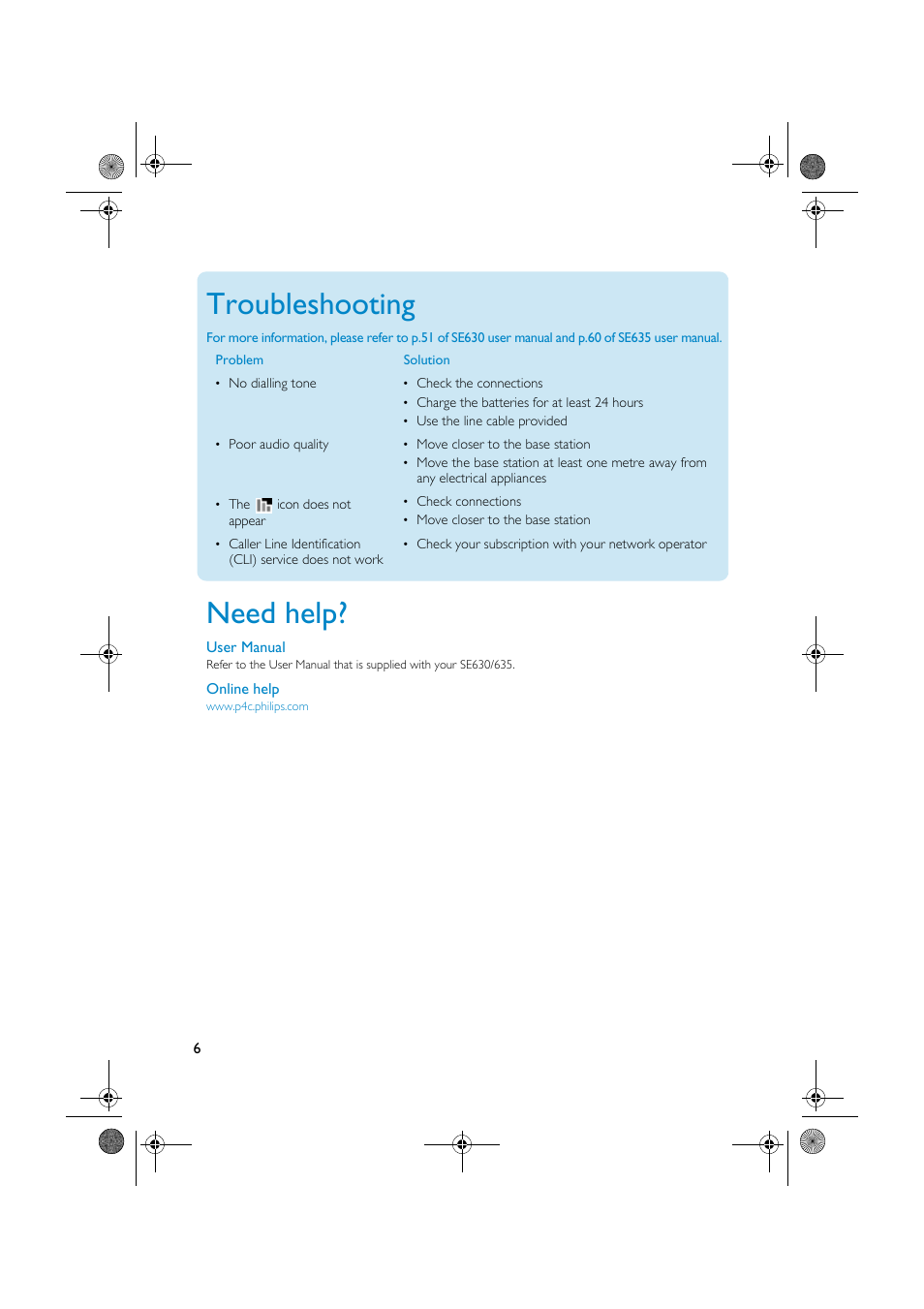 Troubleshooting, Need help | Philips SE430 User Manual | Page 6 / 7