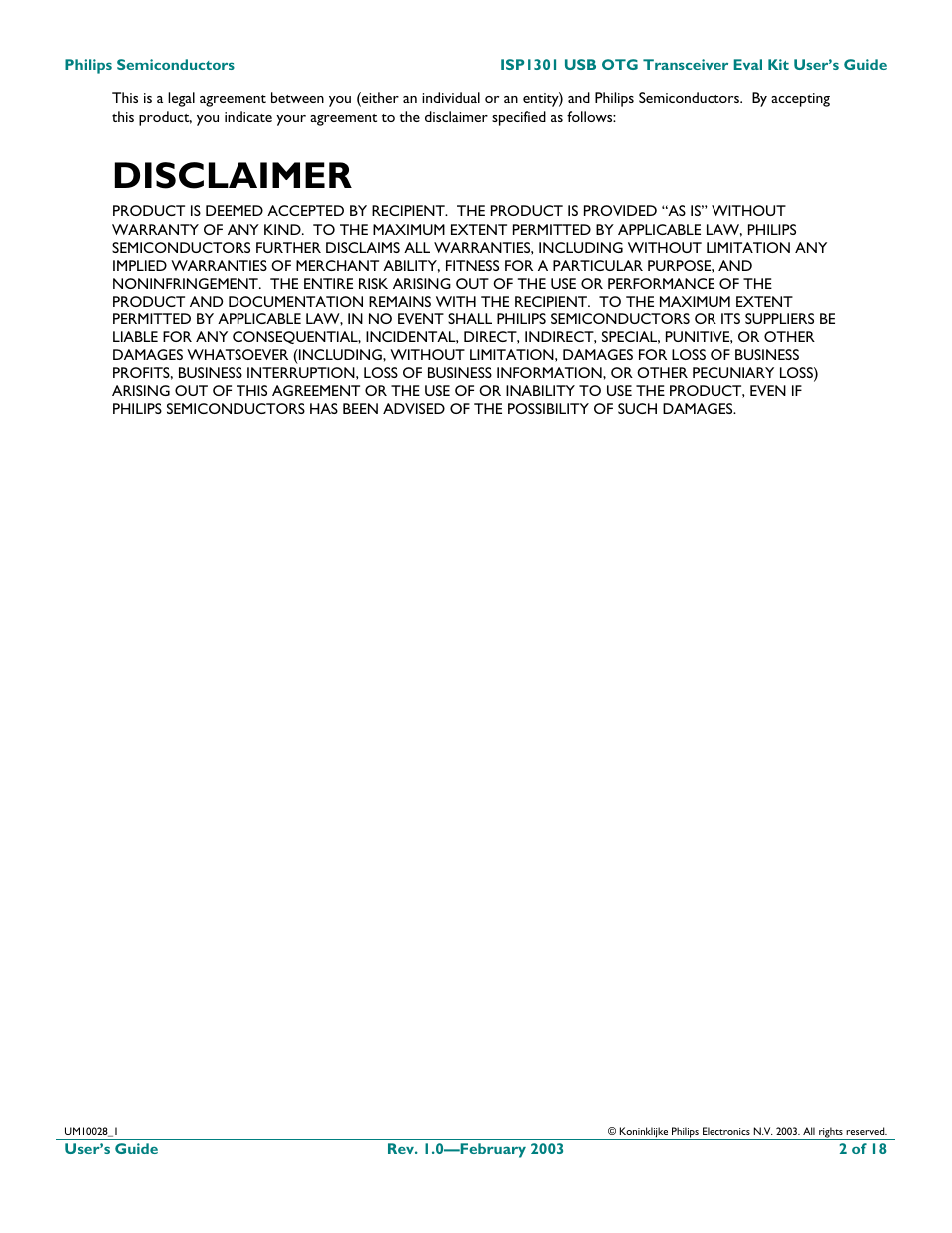 Disclaimer | Philips ISP1301 User Manual | Page 2 / 18