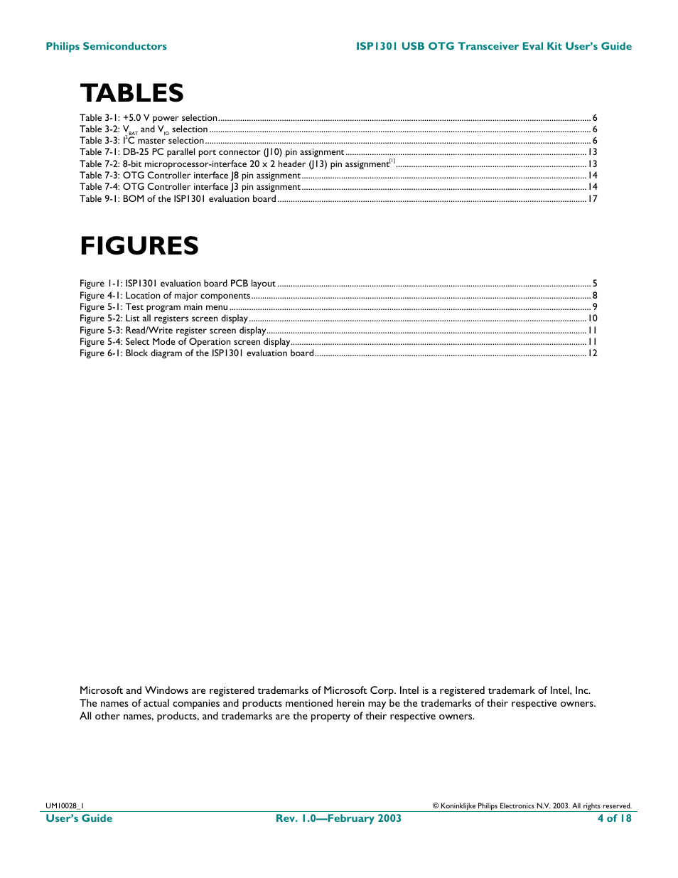 Tables, Figures | Philips ISP1301 User Manual | Page 4 / 18