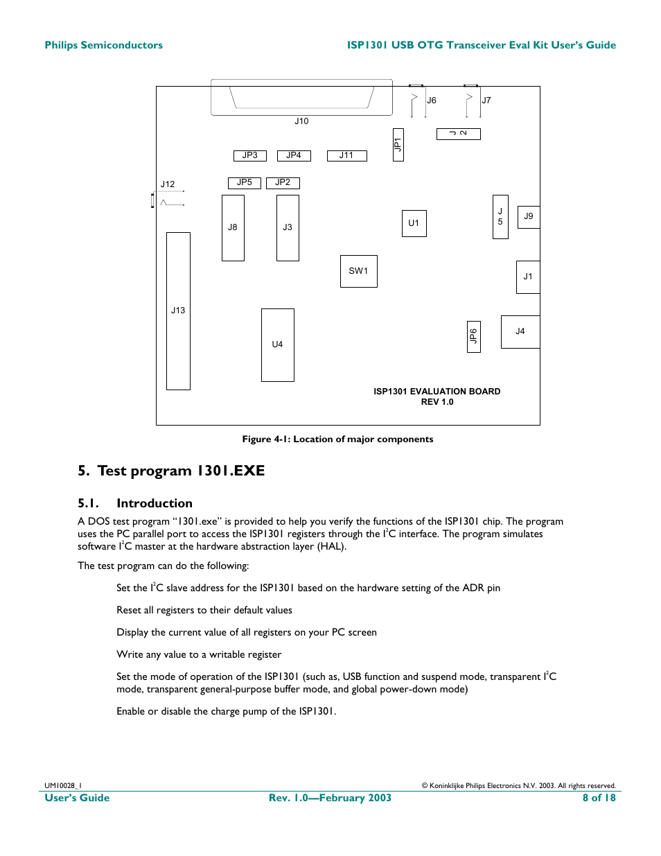 Test program 1301.exe, Introduction | Philips ISP1301 User Manual | Page 8 / 18