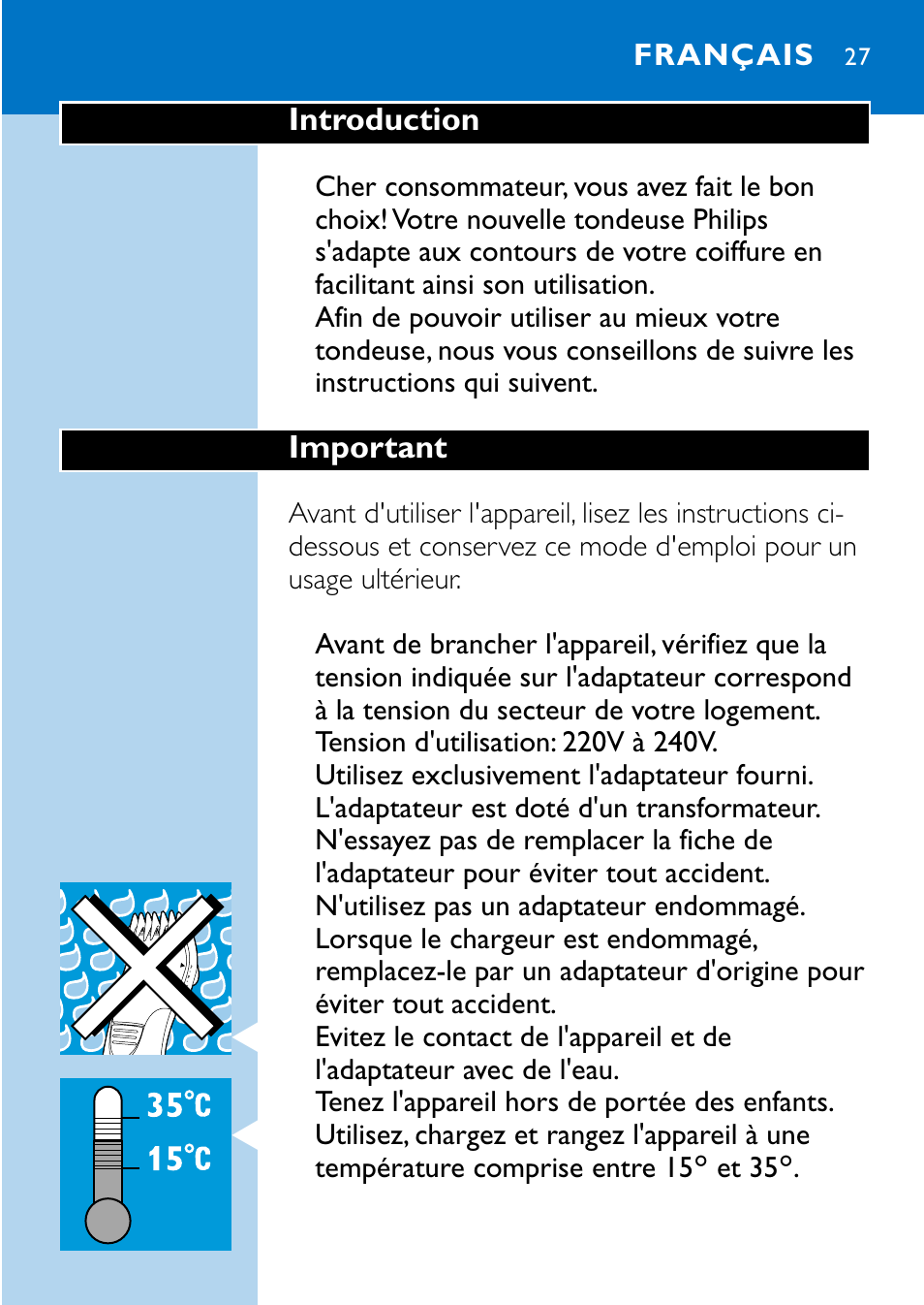 Francais 27 | Philips HQC483 User Manual | Page 25 / 108