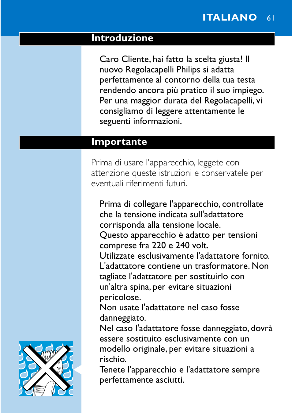 Italiano 61 | Philips HQC483 User Manual | Page 59 / 108