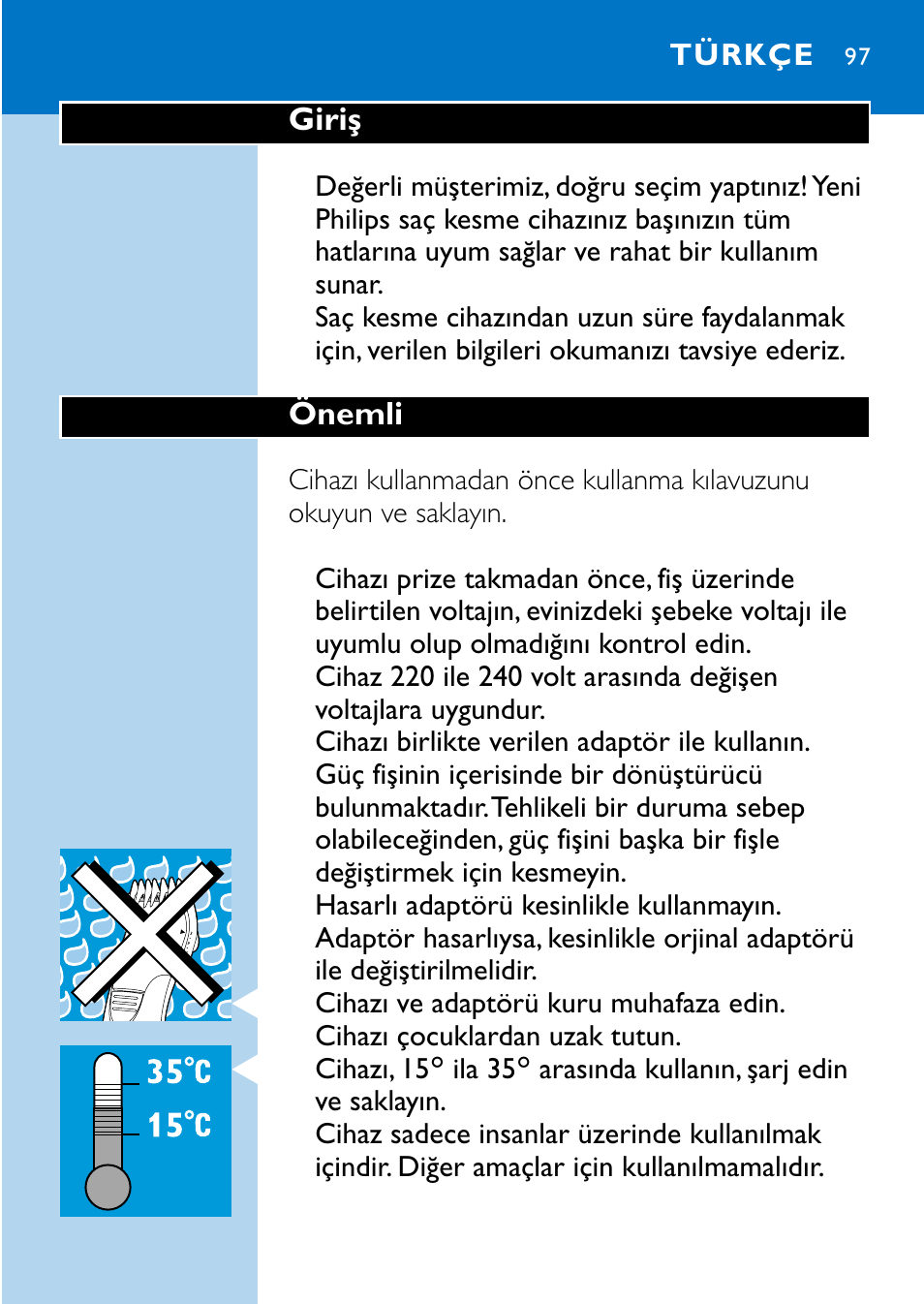 Türkçe 97 | Philips HQC483 User Manual | Page 95 / 108