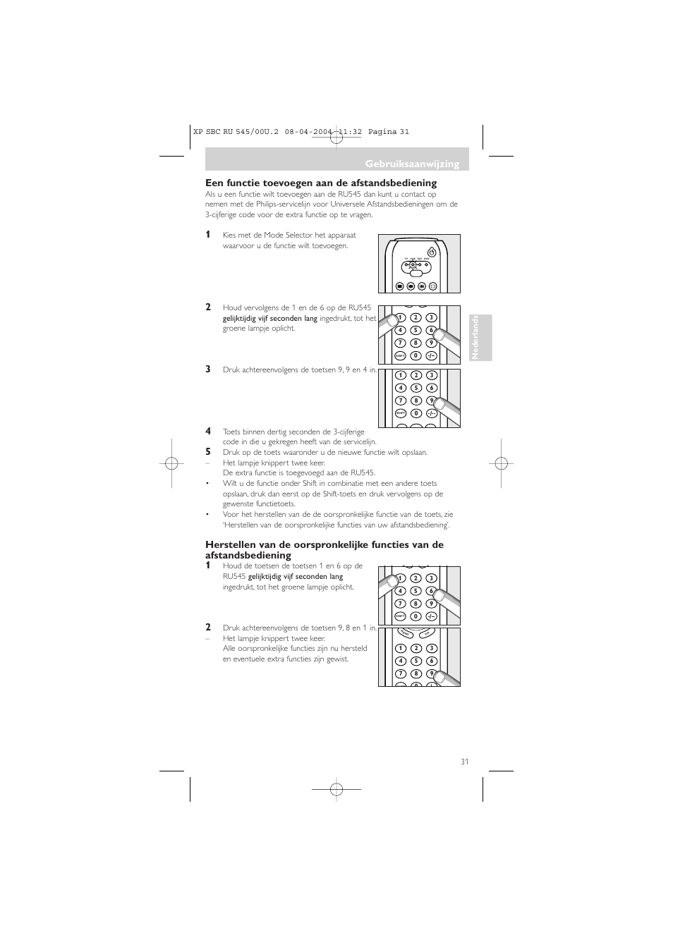 Een functie toevoegen aan de afstandsbediening, Gebruiksaanwijzing | Philips SBC RU 00U User Manual | Page 31 / 92