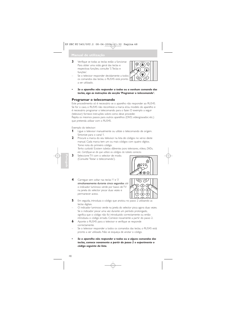 Programar o telecomando, Manual de utilização | Philips SBC RU 00U User Manual | Page 48 / 92