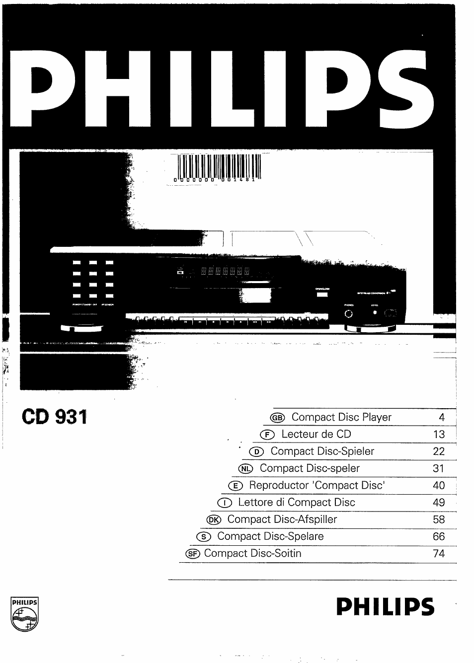 Philips CD 931 User Manual | 14 pages