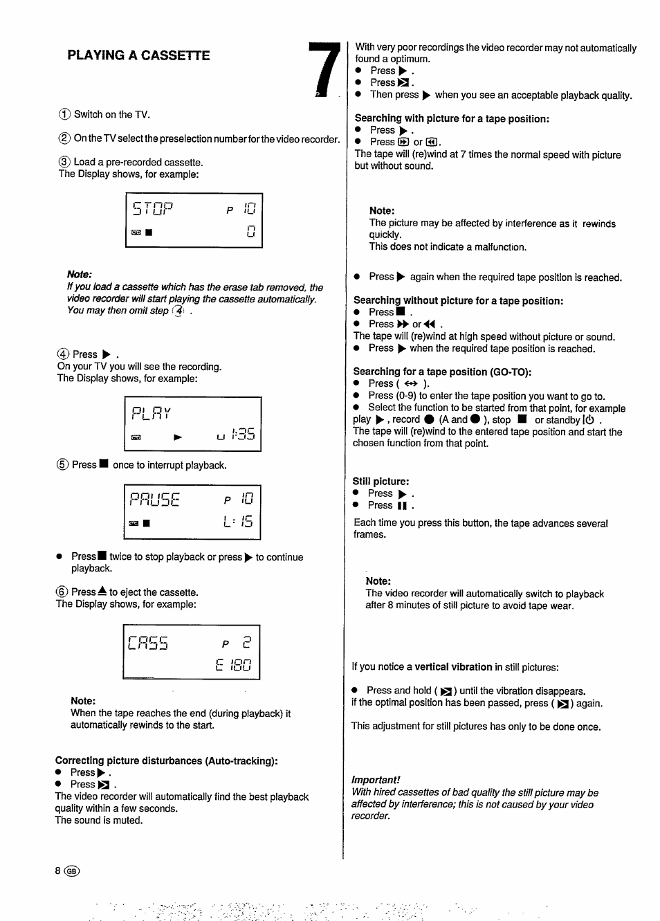 Playing a cassette | Philips VR6293 User Manual | Page 12 / 26