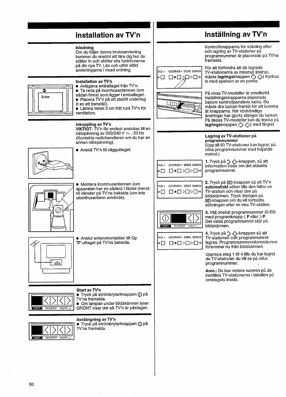 Installation av tv’n, Inställning av tv’n, Fc<l>kl | Philips 14GR2130 User Manual | Page 6 / 11