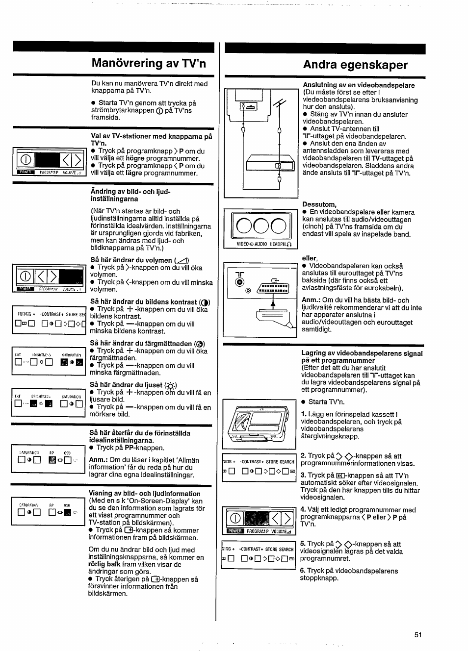 Manövrering av tv’n, Andra egenskaper, Ie50ì1 | Philips 14GR2130 User Manual | Page 7 / 11