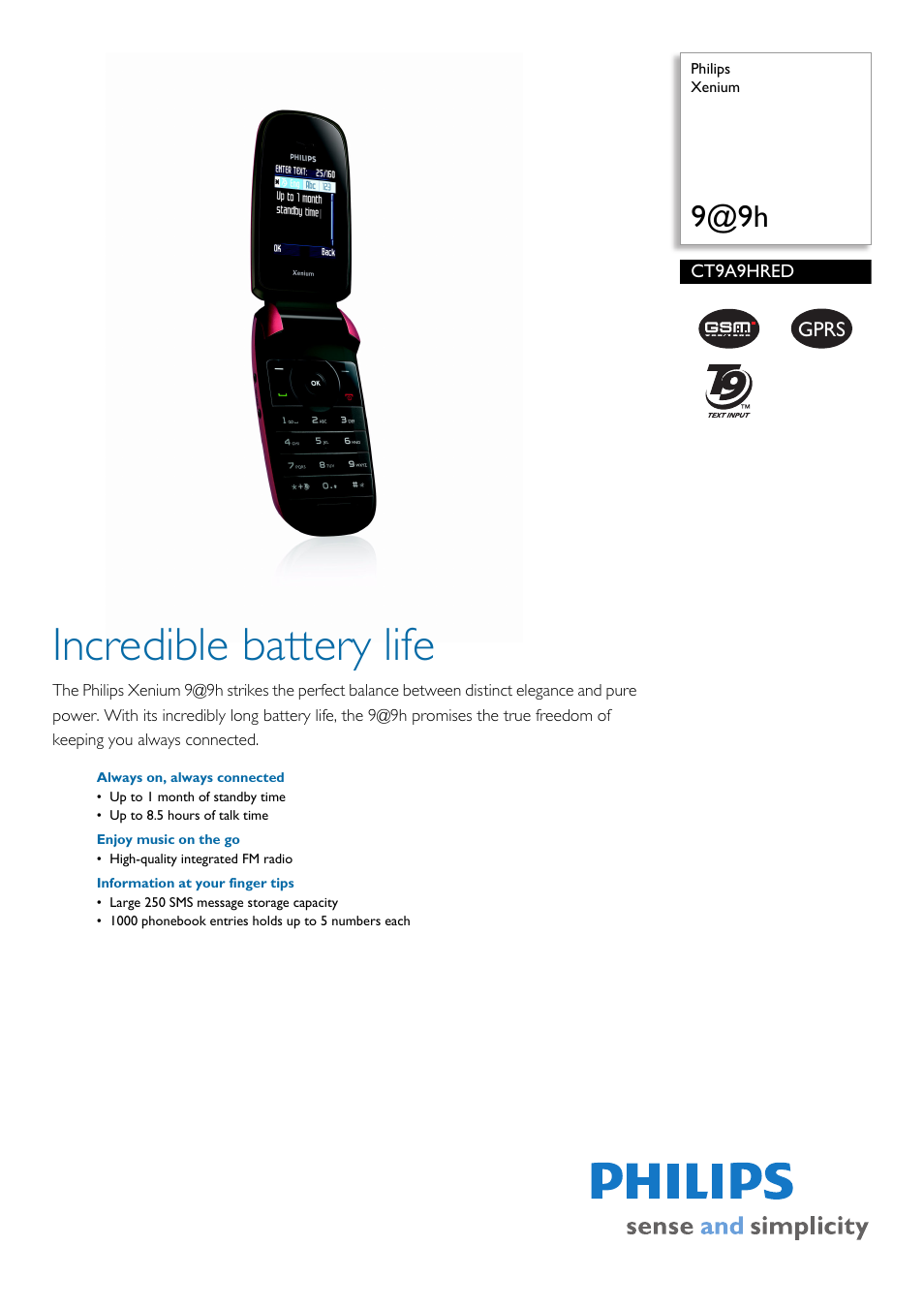 Philips Xenium CT9A9HRED User Manual | 2 pages