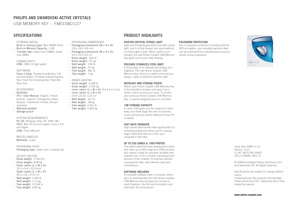 Philips Swarovski FM01SW21/27 User Manual | Page 2 / 2