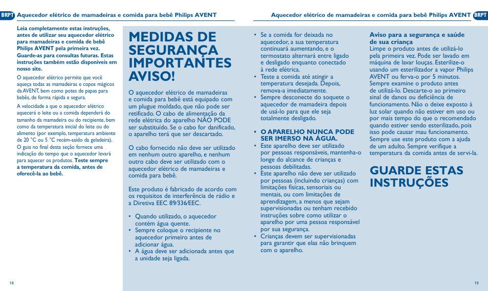 Medidas de segurança importantes aviso, Guarde estas instruções | Philips Avent SCF255/33 User Manual | Page 10 / 13