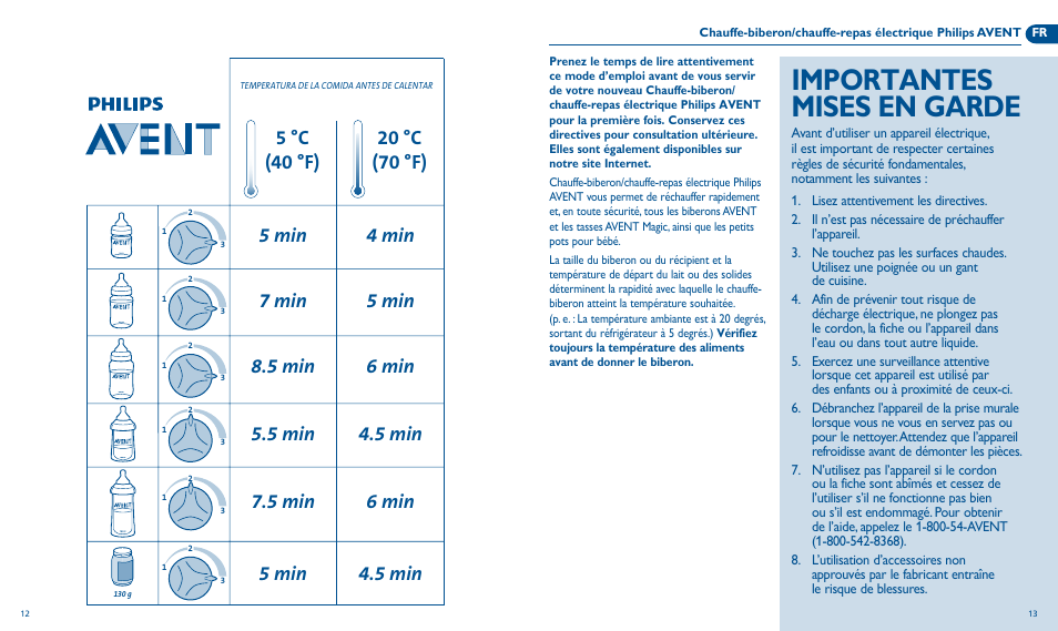 Importantes mises en garde, 5 min 4.5 min | Philips Avent SCF255/33 User Manual | Page 7 / 13