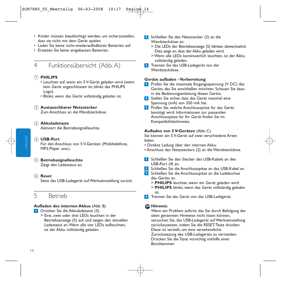 4funktionsübersicht (abb. a), 5betrieb | Philips SCM7880/05 User Manual | Page 14 / 60