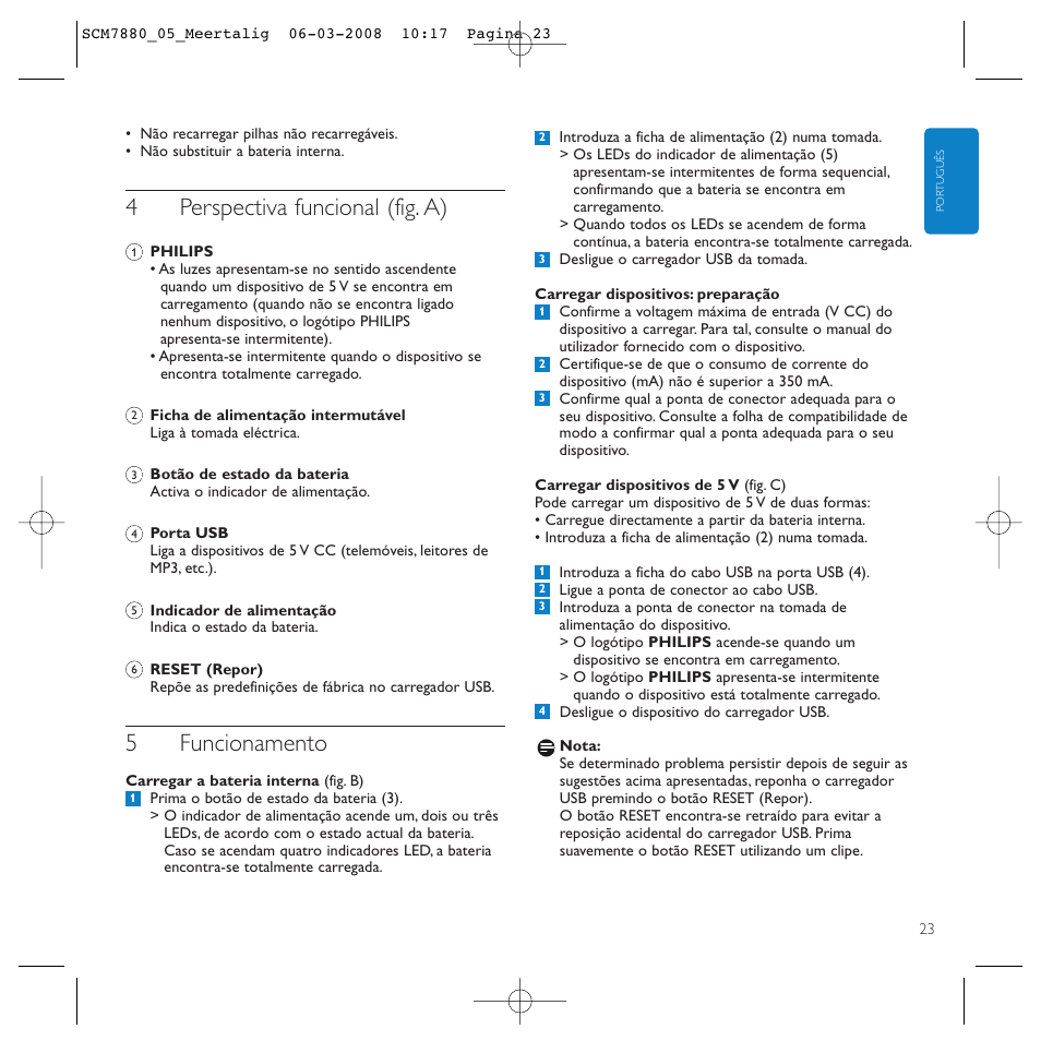 4perspectiva funcional (fig. a), 5funcionamento | Philips SCM7880/05 User Manual | Page 23 / 60